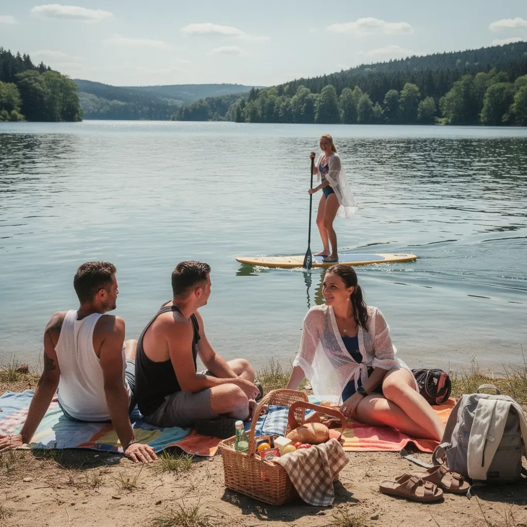 Vesnice Český Krumlov obklopená řekou Vltavou.